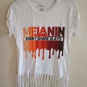 Women's White Fringe Top - Melanin Graphic